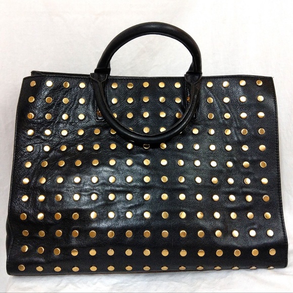 Rebecca Minkoff Flat-Studded Tote Black Leather - Picture 1 of 11